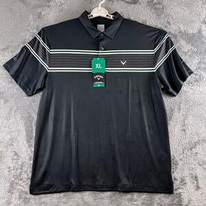 Callaway Mens Opti-Dri Golf Polo Shirt XL Black Lime Green Striped 1539198 NEW